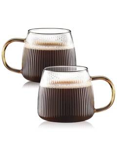 lot 13385 image: Luxtea Borosilicate Glass Coffee Mugs Set of 2 Ribbed 14 Oz Clear