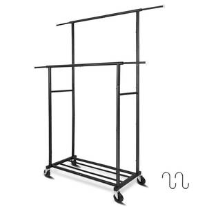 lot 13397 image: Fishat Portable Double Rod Garment Clothes Rack 48W x 15D x 67H Black