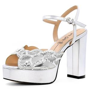 lot 13402 image: GPXGPX Womens Silver Chunky Platform High Heel Sandals Fish Mouth Size 7.5