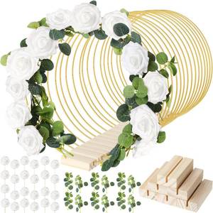 lot 13407 image: Yinder 15 Pcs Metal Gold Hoop Floral Centerpiece Stand 12 Inch White