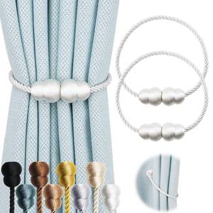 lot 14193 image: Hangtty Magnetic Rope Curtain Tiebacks, 2 Pack, 18.5 in, White