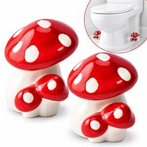 lot 14224 image: WANSHUNLMI Ceramic Mushroom Toilet Bolt Covers 2-Pack Red