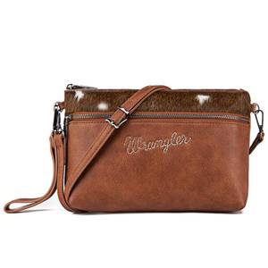 lot 14246 image: Montana West Wrangler Cowhair Crossbody Purse Black Vegan Leather WG49-181BR