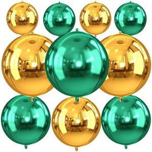 lot 14247 image: FunHot Green and Gold 4D Round Foil Balloons 22-Inch 18-Inch 15-Inch 10 Pcs