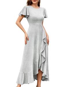 BeryLove Women's Ruffle Sequin Midi Dress Silver XL | Retail $129.99