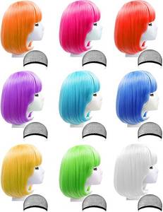 lot 14273 image: LOHO WONDERZ Short Bob Costume Cosplay Wigs 9 Pack Assorted Colors