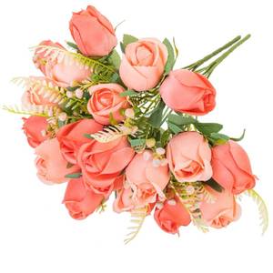 lot 14279 image: FuleHouzz Artificial Silk Rose Flower Bouquet 20 Heads 2 Bundles Living Coral