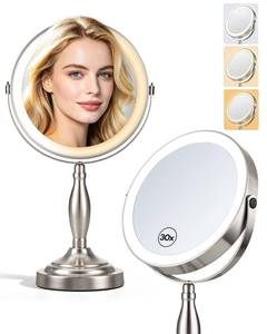 lot 17596 image: SANFANGIE Lighted Makeup Mirror 1X30X Double-Sided 8 Inch Magnifying
