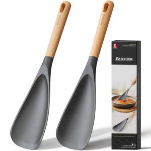 lot 17600 image: Astercook Silicone Spoonula Set, 2 Pack, Wooden Handle