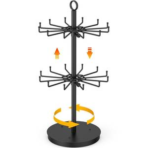 lot 17618 image: ORLESS 2 Tier Rotating Jewelry Display Stand 24 Hooks Black Metal