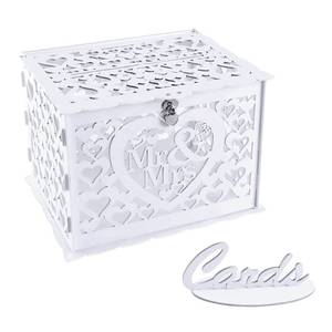 lot 17619 image: Ywlake Wedding Card Box Holder with Lock, 12 x 8.5 x 9.5 In, White