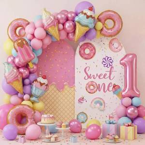 lot 17620 image: Boao Pink Sweet One 1st Birthday Arch Backdrop Covers 7.2FT X 6FT Spandex