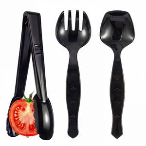 lot 17642 image: Ricvan Disposable Plastic Serving Utensil Set 36 Pcs 9 Inch Black