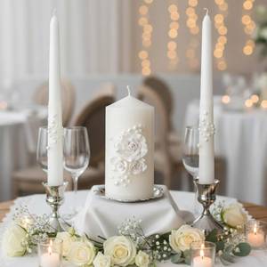 lot 17647 image: Irenare Unity Candle Set for Wedding Ceremony with Holders and Ceramic Flowers