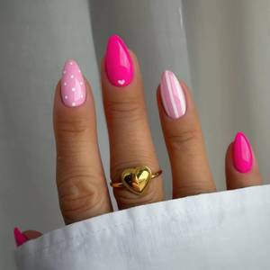 lot 18374 image: Thuoxde Pink Medium Almond Press On Nails Polka Dot 24 Pcs