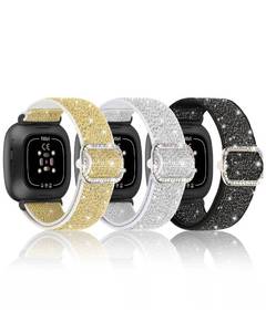 lot 18375 image: BlackPro Stretchy Nylon Watch Band Fitbit Versa 34 SenseSense 2 Womens