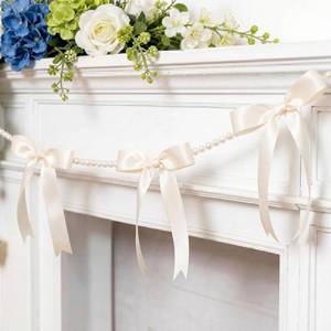 lot 18382 image: Riceshoot Champagne White Bow Garland Banner Pearl Chain 6 Ft 2 Pack