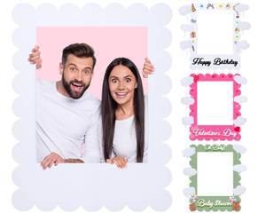 lot 18402 image: Yiaoyinnz Blank Photo Booth Props Frame 32 x 24 Inch with Speech Bubble Signs