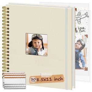 lot 18409 image: Hiwhy Scrapbook Photo Album 8.5x11 In with Window 30 Sleeves Beige