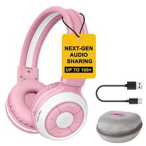 lot 18432 image: SIMOLIO Manyshare Bluetooth Kids Headphones with Microphone, Pink