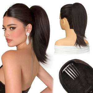 lot 18434 image: SOFEIYAN Drawstring Ponytail Extension 15 Inch Straight Hairpiece Dark Brown