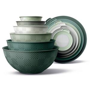 lot 19834 image: COOK WITH COLOR Mixing Bowls with Lids 12 Piece Plastic Nesting Sage Rhombus
