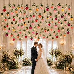 lot 19836 image: AUKITNNE Artificial Hanging Flower Ornaments 66 Pcs Colorful Ceiling Rose