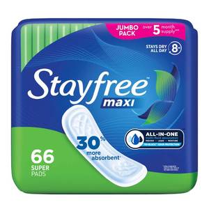 lot 19837 image: Stayfree Maxi Super Pads Wingless Period and Leaks 66 Ct