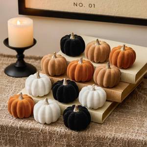 lot 19839 image: Mini Fall Pumpkin Decor 12 Pcs Velvet Flocked Foam
