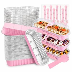 lot 19847 image: NPLUX Disposable Aluminum Mini Loaf Pans 6.8 Oz with Lids 50 Pack Pink