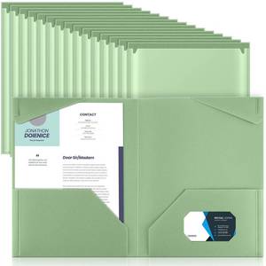 lot 19848 image: Henoyso 36 Pack Sage Green Plastic Pocket Folders
