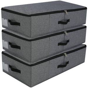 lot 19854 image: AMJ Large Under Bed Storage Bins 3 Pack Foldable Closet Organizer, Black Grey
