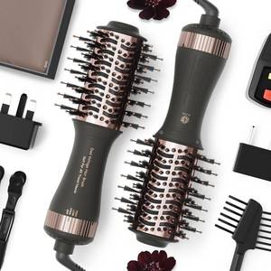 lot 19857 image: Dual Voltage Travel Hair Dryer Brush 4-in-1 2-Inch Titanium 110-240V