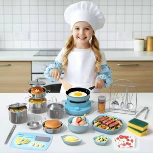 lot 19859 image: Gotoofun Kids Cooking Set 35 Piece Mini Kitchen Starter Set, Blue