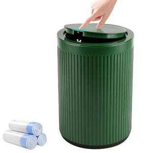 lot 19862 image: JiatuA Small Bathroom Trash Can with Lid 2.1 Gallon Plastic Garbage Can Green