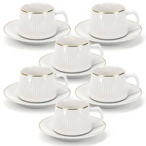lot 19864 image: ScrollSavor Porcelain Coffee Cups with Saucers Set of 6, 3 oz