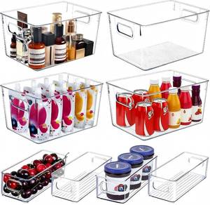lot 19868 image: SKTEET Clear Plastic Storage Bins Set of 8 (4 Large, 4 Small) Stackable