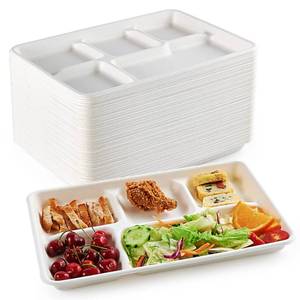 lot 19871 image: ECOLipak Compostable Disposable Paper Plates 5 Compartment 12.5 Inch