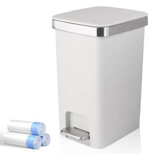lot 19876 image: UUJOLY Small Bathroom Trash Can with Step Pedal Lid, 2.6 Gallon, White