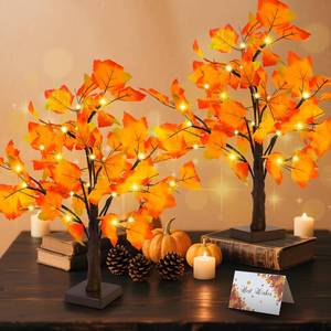 lot 19892 image: S-Union Artificial Lighted Fall Maple Tree 24 Inch 48 LED 2 Pack