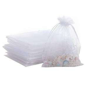 lot 20145 image: LYSXP White Sheer Organza Drawstring Gift Bags 4x6 Inch 100 Pcs
