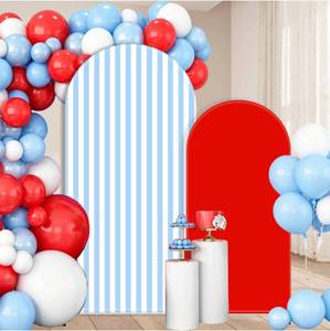 lot 20175 image: FYSUIMU Arch Backdrop Covers 2 Pcs 5FT 6FT Blue White Striped Red Solid Spandex