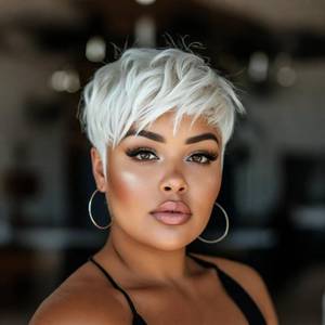 lot 20200 image: Wuke.Hair Short Pixie Cut Wig White Layered Synthetic Hair Side Bangs