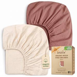 lot 20212 image: Infancie Organic Cotton Muslin Crib Sheets 2 Pack 28x52 In Boys