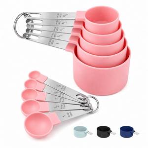 lot 20222 image: FONYA Measuring Cups and Spoons Set 10-Piece Stainless Steel Handles Pink