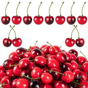 lot 20227 image: CLESDF Artificial Faux Cherries 90 Pcs Red and Red-Black 1 Inch Decor
