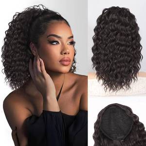 lot 20232 image: QGZ Drawstring Ponytail Extension 14 Inch Synthetic Wavy Curly Hair Black Brown