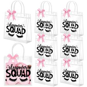 lot 20238 image: Vicenpal 6 Sets Clear Sleepover Gift Bags with Pink Bows PVC