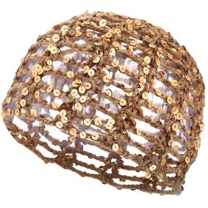 lot 20253 image: RACCUUP Sequin Crochet Beanie Hat for Women Hollow Out Brown