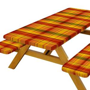 lot 20276 image: Fall Orange Plaid Waterproof Picnic Table Cover with Bench Covers 30x72